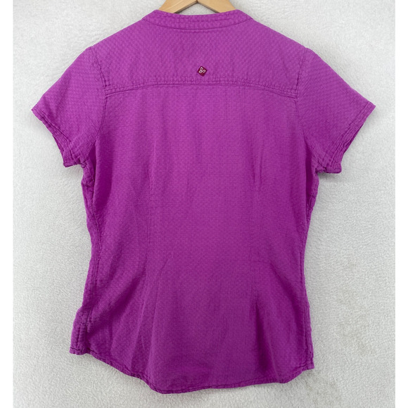 PRANA Top Womens M Cotton Textured Shirt Pintuck Boho Peasant Button Up Purple - Picture 3 of 14